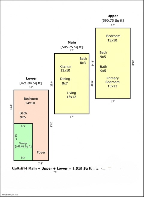 a schematic diagram of three floor plans of a building